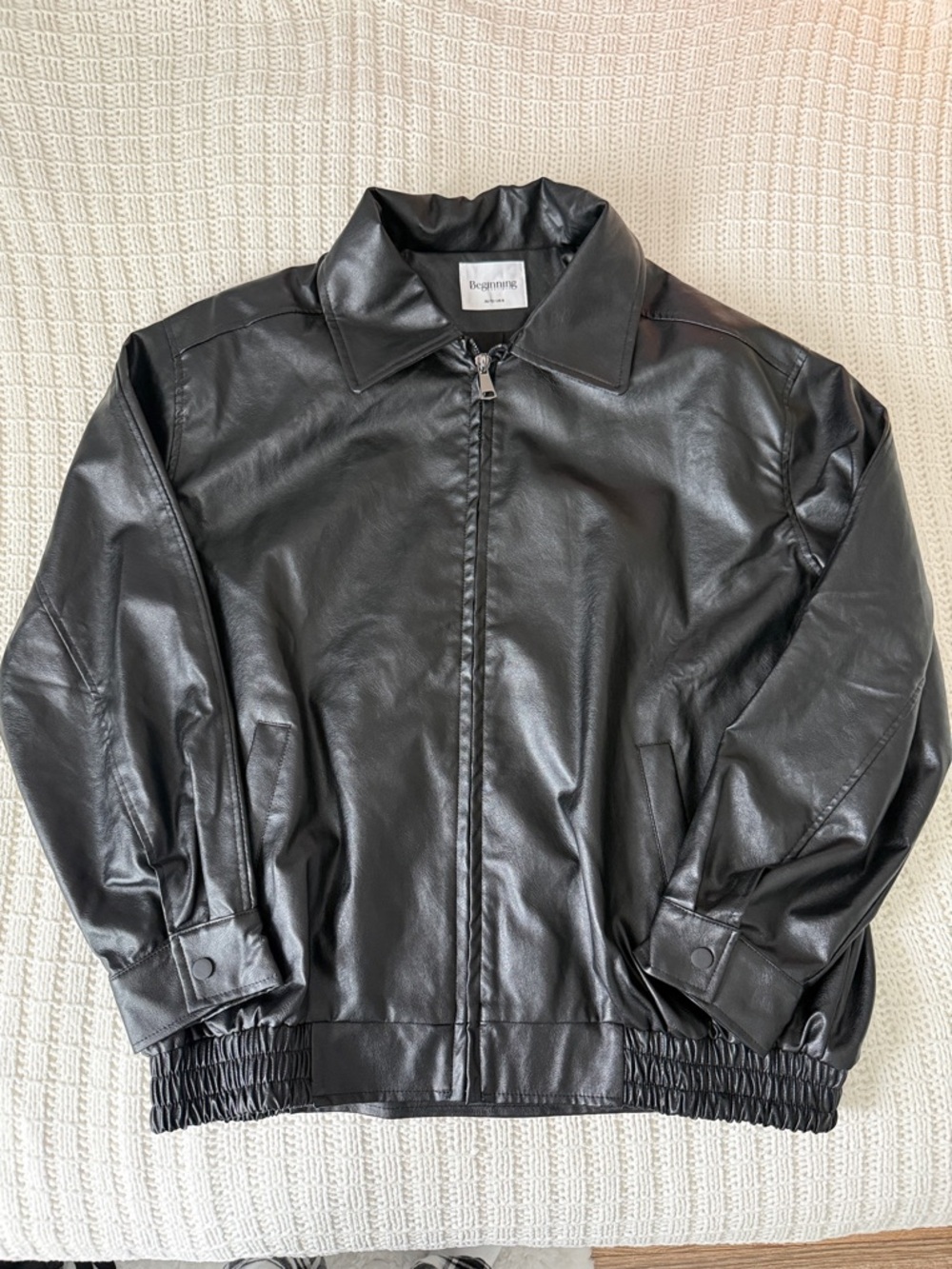 NWOT Oversized Black Faux Leather Zip Jacket